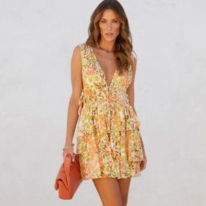 Vici Floral Mini Dress in Orange, Yellow, Green